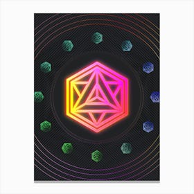 Neon Geometric Glyph in Pink and Yellow Circle Array on Black n.0090 Canvas Print