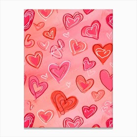 Hearts On A Pink Background Canvas Print