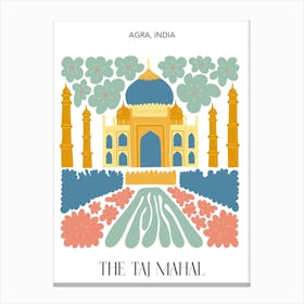 The Taj Mahal   Agra, India, Travel Poster In Cute Illustration Canvas Print