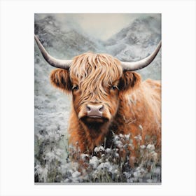 Snowy Highland Cow Textured Illustration 2 Canvas Print