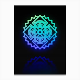 Neon Blue and Green Abstract Geometric Glyph on Black n.0129 Canvas Print