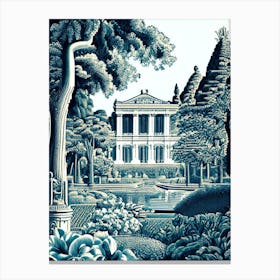 Gardens Of The Royal Palace Of Caserta, 1, Italy Linocut Black And White Vintage Canvas Print