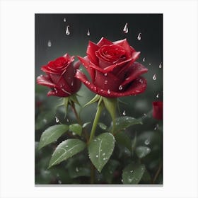 Red Roses At Rainy With Water Droplets Vertical Composition 68 Canvas Print