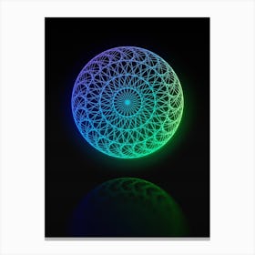 Neon Blue and Green Abstract Geometric Glyph on Black n.0262 Canvas Print