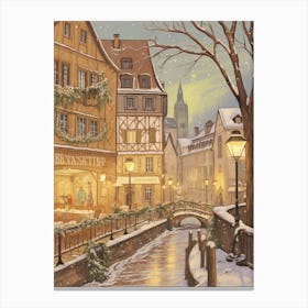 Vintage Winter Illustration Strasbourg France 3 Canvas Print