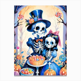 Cute Halloween Skeleton Family Painting (35) Canvas Print