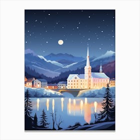 Winter Travel Night Illustration Lucerne Switzerland 1 Canvas Print