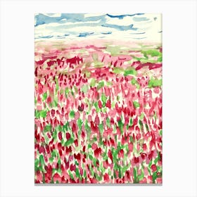 Red Tulips Field watercolor painting abstract flowers landscape hand painted red pink green floral impressionism impressionist Canvas Print