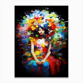 Flower Power - Vivid Florals Around Woman Canvas Print