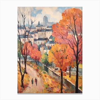 Autumn City Park Painting Parc De Belleville Paris France 3 Canvas Print