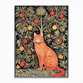 William Morris Style Christmas Cat 5 Canvas Print