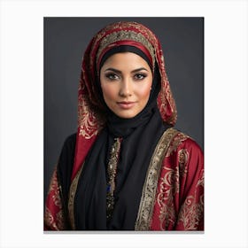 Muslim Woman In Black And Red Canvas Print