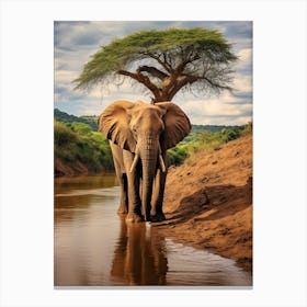 African Elephant Drinking Water Realistic 2 Canvas Print