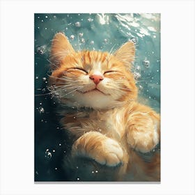 Happy Orange Cat Floating on Water 19 Canvas Print