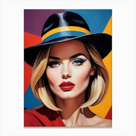 Woman Portrait With Hat Pop Art (123) Canvas Print