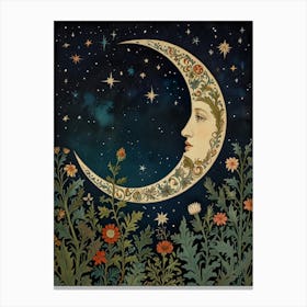 Moon And Flowers Style William Morris 2 Art Print 2 Canvas Print