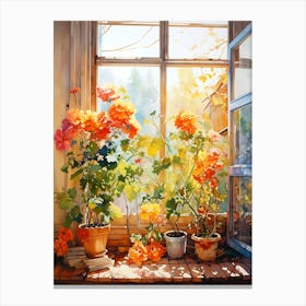 Flowers by the Window Watercolor Canvas Print