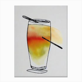 Bellini Minimal Line Drawing With Watercolour Cocktail Poster Canvas Print