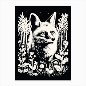 Linocut Fox Illustration Black 5 Canvas Print