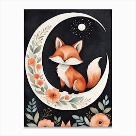 Floral Cute Fox Watercolor Moon Paining (12) Canvas Print