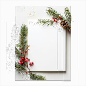 Christmas Card Featuring Minimalistic Design Blank White Paper Background Delicate Ornament Adorne Canvas Print