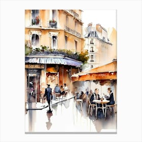 Paris city, passersby, cafes, apricot atmosphere, watercolors.3 Canvas Print