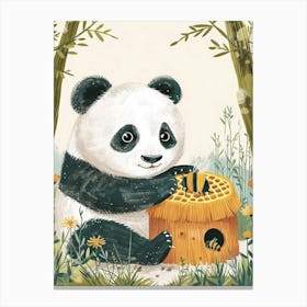 Giant Panda Cub Playing With A Beehive Storybook Illustration 2 Canvas Print