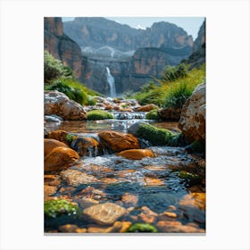 Waterfall In The Mountains Canvas Print