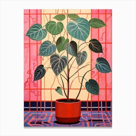 Pink And Red Plant Illustration Rubber Plant Ficus 4 Canvas Print