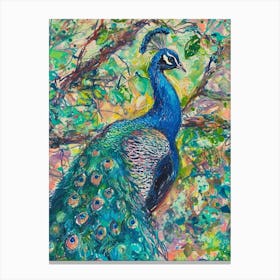 Blue Turquoise Peacock Scribble Canvas Print