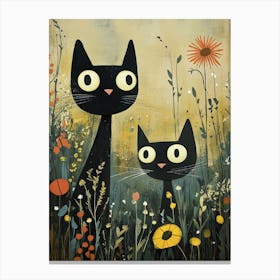 Black Cats In The Meadow 5 Canvas Print