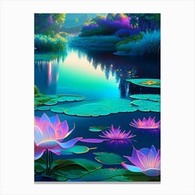 Water Lily Pond, Landscapes, Waterscape Holographic 1 Canvas Print