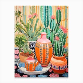 Cactus Painting Maximalist Still Life Golden Barrel Cactus 3 Canvas Print