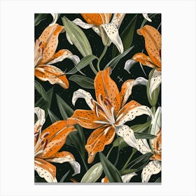 Seamless Pattern With Orange Lilies Canvas Print