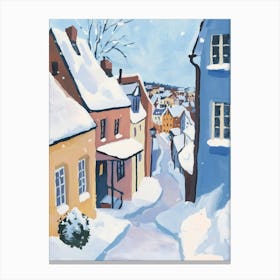 Quiet Winter Morning in Town Gouache Painting Leinwandbild