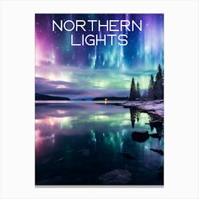 Colourful Finland Northern Lights travel poster Art Print2 Canvas Print