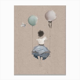 Girl On A Baloon Swing Canvas Print