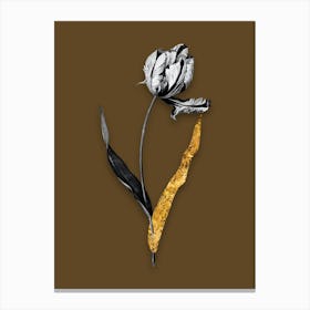 Vintage Didiers Tulip Black and White Gold Leaf Floral Art on Coffee Brown n.1076 Canvas Print