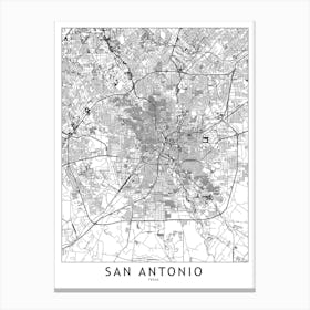 San Antonio White Map Canvas Print