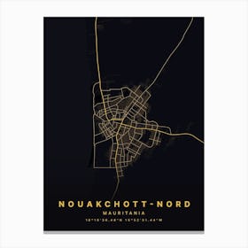 Nouakchott Nord Mauritania Black And Gold Map Canvas Print