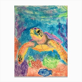 Colourful Underwater Sea Turtle Scribble Canvas Print