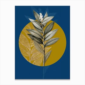Vintage Botanical Smilacina Stellata on Circle Yellow on Blue Canvas Print