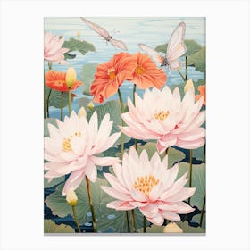 Butterflies & Waterlilies Japanese Style Painting 2 Canvas Print