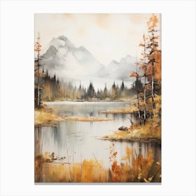 Lake In The Woods In Autumn, Painting 62 Canvas Print