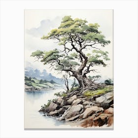 Sado Island In Niigata, Japanese Brush Painting, Ukiyo E, Minimal 4 Canvas Print
