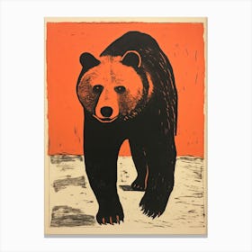 Black Bear, Woodblock Animal  Drawing 3 Canvas Print