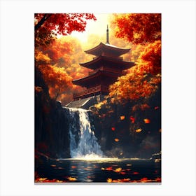 Japanese Pagoda In Autumn Stampe su tela