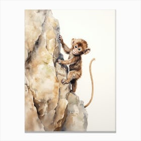 Monkey Painting Rock Climbing Watercolour 1 Canvas Print
