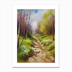 Path In The Woods.Canada's forests. Dirt path. Spring flowers. Forest trees. Artwork. Oil on canvas.1 Canvas Print