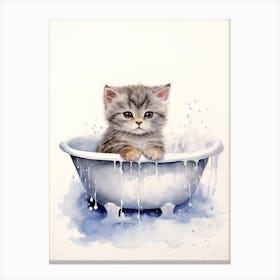 British Shorthair Cat In Bathtub Bathroom 1 Canvas Print